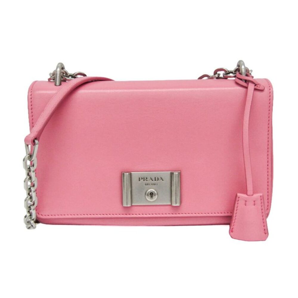 Prada Lux Chain Lock Flap Saffiano Leather Pink Leather Handbag